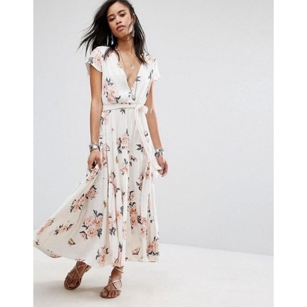 Free People All I Got Printed Ivory Floral Maxi Dress Size 0